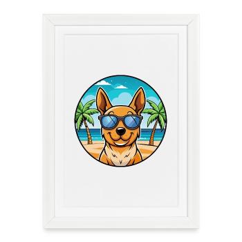 Lancashire Heeler Chien Race Dessin Animé Lunettes De Soleil Plage - Affiche encadrée (27 × 37 cm) - blanc - Devant