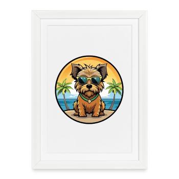 Norfolk Terrier Dog Breed Cartoon Sunglasses Beach - Framed poster (27 × 37 cm) - white - Front