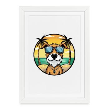 Chien courant à poil dur d’Istrie Race de chien de dessin animé Plage - Affiche encadrée (27 × 37 cm) - blanc - Devant