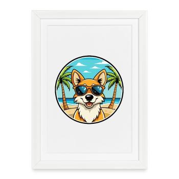 Lunettes de soleil de dessin animé de race de chien chantant de Nouvelle-Guinée - Affiche encadrée (27 × 37 cm) - blanc - Devant