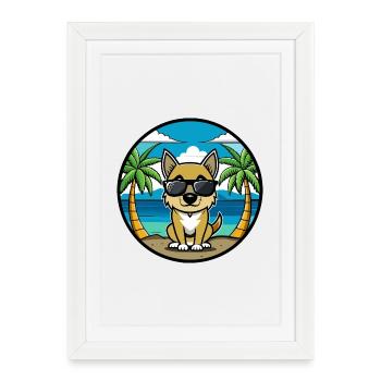 Nouvelle-Zélande Chien Race Dessin Animé Lunettes De Soleil Plage - Affiche encadrée (27 × 37 cm) - blanc - Devant