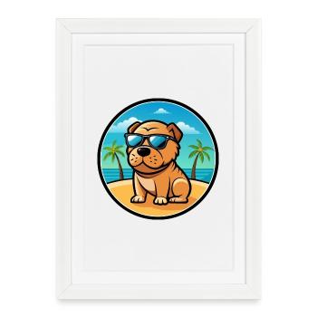 Lunettes de soleil de dessin animé de race de chien Shar Pei miniature - Affiche encadrée (27 × 37 cm) - blanc - Devant