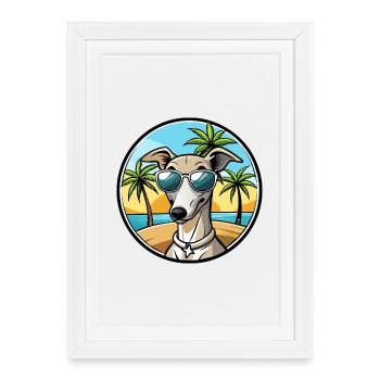 Lévrier italien race chien dessin animé lunettes de soleil plage - Affiche encadrée (27 × 37 cm) - blanc - Devant