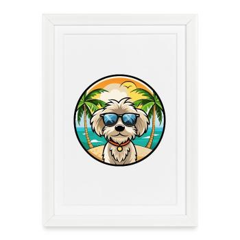 Maltipoo Chien Race Dessin Animé Lunettes de Soleil Plage - Affiche encadrée (27 × 37 cm) - blanc - Devant