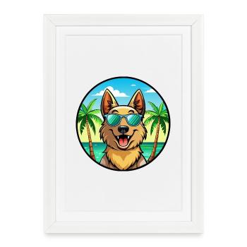 Majorca Shepherd Dog Breed Cartoon Sunglass Beach - Framed poster (27 × 37 cm) - white - Front