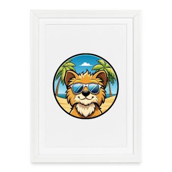 Lowchen Petit Lion Chien Race Dessin Animé Lunettes de Soleil - Affiche encadrée (27 × 37 cm) - blanc - Devant