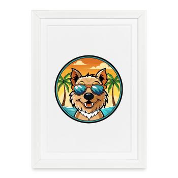 Lucas Terrier Chien Race Dessin Animé Lunettes de Soleil Plage - Affiche encadrée (27 × 37 cm) - blanc - Devant