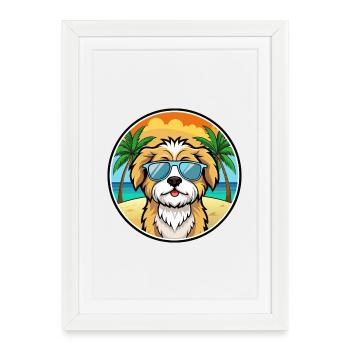 Lhassa Apso Chien Race Dessin Animé Lunettes De Soleil Plage - Affiche encadrée (27 × 37 cm) - blanc - Devant
