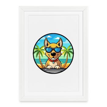 Levesque Dog Breed Cartoon Sunglasses Beach - Framed poster (27 × 37 cm) - white - Front