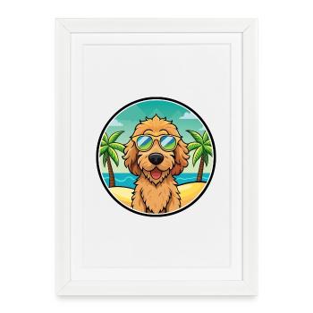 Labradoodle Chien Race Dessin Animé Lunettes De Soleil Plage - Affiche encadrée (27 × 37 cm) - blanc - Devant