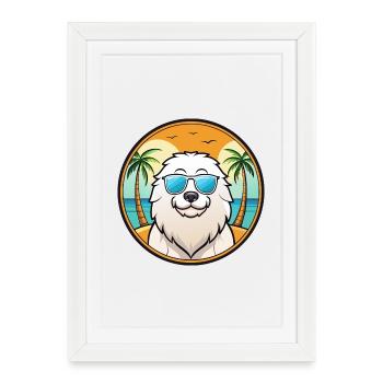 Kuvasz Dog Breed Cartoon Sunglasses Beach - Framed poster (27 × 37 cm) - white - Front
