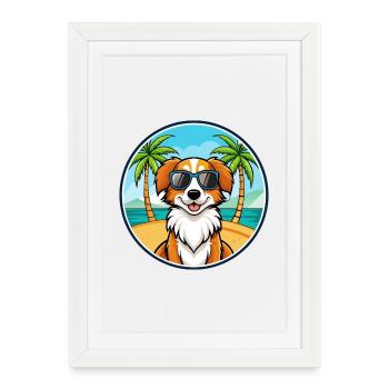 Kooikerhondje Dog Breed Cartoon Sunglasses Beach - Framed poster (27 × 37 cm) - white - Front