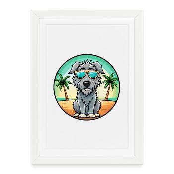 Irish Wolfhound Chien Race Dessin Animé Lunettes De Soleil Plage - Affiche encadrée (27 × 37 cm) - blanc - Devant