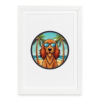 Setter irlandais chien race dessin animé lunettes de soleil plage - Affiche encadrée (27 × 37 cm) - blanc - Devant
