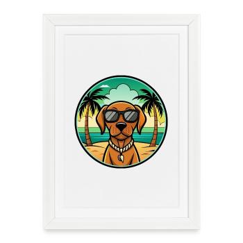 Hongrois Vizsla Race De Chien Dessin Animé Lunettes De Soleil Plage - Affiche encadrée (27 × 37 cm) - blanc - Devant