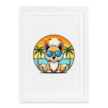 Lunettes de soleil de dessin animé de race de chien Spitz indien plage - Affiche encadrée (27 × 37 cm) - blanc - Devant