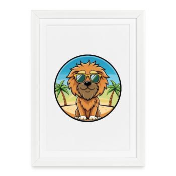 Griffon Fauve De Bretagne Race De Chien Dessin Animé Plage - Affiche encadrée (27 × 37 cm) - blanc - Devant
