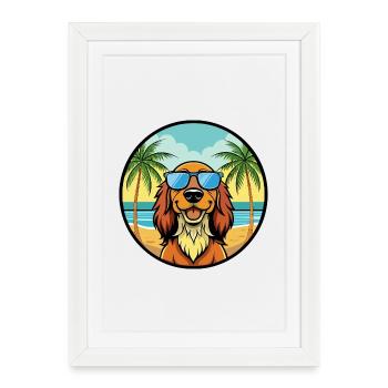 Gordon Setter Chien Race Dessin Animé Lunettes de Soleil Plage - Affiche encadrée (27 × 37 cm) - blanc - Devant