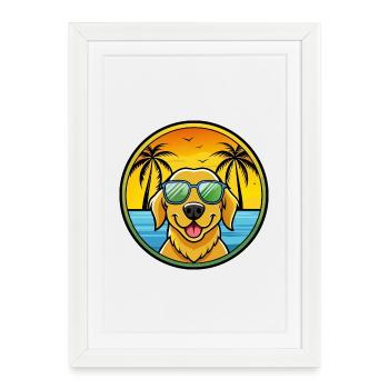 Goldador Dog Breed Cartoon Sunglasses Beach - Framed poster (27 × 37 cm) - white - Front