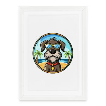 Chien d’arrêt allemand à poil dur race dessin animé plage - Affiche encadrée (27 × 37 cm) - blanc - Devant