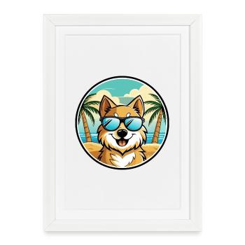 Lunettes de soleil de dessin animé de race de chien Spitz allemand plage - Affiche encadrée (27 × 37 cm) - blanc - Devant