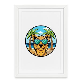 Hovawart Chien Race Dessin Animé Lunettes de Soleil Plage - Affiche encadrée (27 × 37 cm) - blanc - Devant