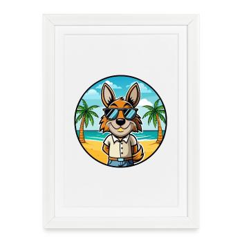 Lièvre Indien Chien Race Dessin Animé Lunettes De Soleil Plage - Affiche encadrée (27 × 37 cm) - blanc - Devant