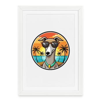 Galgo Español Hunderasse Cartoon Sonnenbrille Strand - Gerahmtes Poster (27 × 37 cm) - Weiß - Vorne