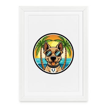 Chasse allemande Terrier Chien Race Dessin Animé Plage - Affiche encadrée (27 × 37 cm) - blanc - Devant