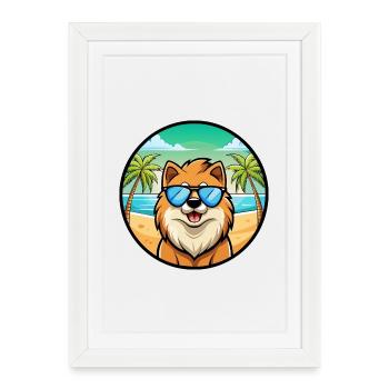 Eurasier Dog Breed Cartoon Sunglasses Beach - Framed poster (27 × 37 cm) - white - Front