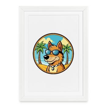 Frisian Pointing Dog Breed Cartoon Sunglass Beach - Framed poster (27 × 37 cm) - white - Front