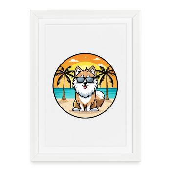 Finlandais Lapon Race Chien Dessin Animé Lunettes De Soleil Plage - Affiche encadrée (27 × 37 cm) - blanc - Devant