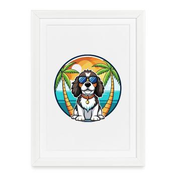 English Springer Spaniel Dog Breed Cartoon Beach - Framed poster (27 × 37 cm) - white - Front