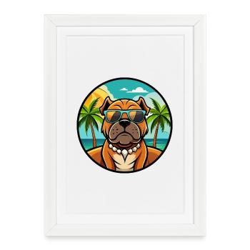 Dogue De Bordeaux Chien Race Dessin Animé Lunettes De Soleil Plage - Affiche encadrée (27 × 37 cm) - blanc - Devant