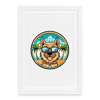 Bolognese Chien Race Dessin Animé Lunettes De Soleil Plage - Affiche encadrée (27 × 37 cm) - blanc - Devant