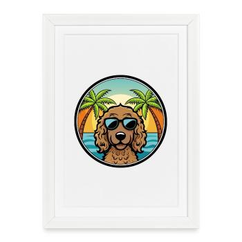 Curly Coated Retriever Dog Breed Cartoon Beach - Framed poster (27 × 37 cm) - white - Front