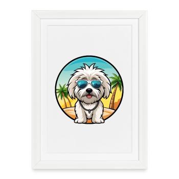 Coton De Tulear Chien Race Dessin Animé Lunettes De Soleil Plage - Affiche encadrée (27 × 37 cm) - blanc - Devant