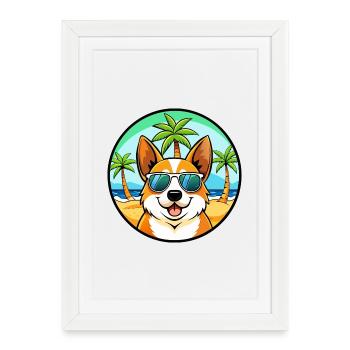 Corgi Dog Breed Cartoon Sunglasses Beach - Framed poster (27 × 37 cm) - white - Front