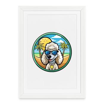 Corded Poodle Dog Breed Cartoon Sunglasses Beach - Framed poster (27 × 37 cm) - white - Front