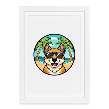Chinook Dog Breed Cartoon Sunglasses Beach - Framed poster (27 × 37 cm) - white - Front