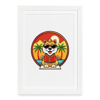 Chien impérial chinois race dessin animé lunettes de soleil plage - Affiche encadrée (27 × 37 cm) - blanc - Devant
