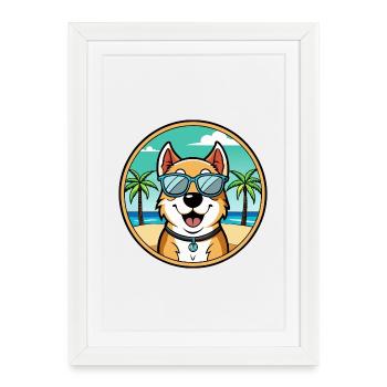 Berger d’Asie centrale Race Cartoon Beach - Affiche encadrée (27 × 37 cm) - blanc - Devant