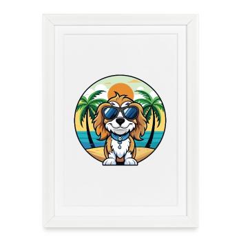 Cavalier Dog Breed Cartoon Sunglasses Beach - Framed poster (27 × 37 cm) - white - Front