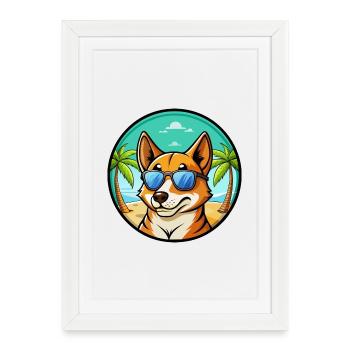 Carolina Dog Breed Cartoon Sunglasses Beach - Framed poster (27 × 37 cm) - white - Front
