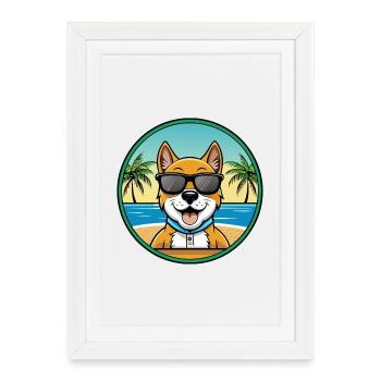 Cao Da Serra De Aires Lunettes de soleil de dessin animé de race de chien - Affiche encadrée (27 × 37 cm) - blanc - Devant