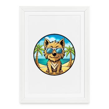 Cairn Terrier Chien Race Dessin Animé Lunettes De Soleil Plage - Affiche encadrée (27 × 37 cm) - blanc - Devant