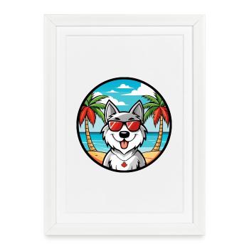 Canadian Eskimo Dog Breed Cartoon Sunglasses Beach - Framed poster (27 × 37 cm) - white - Front