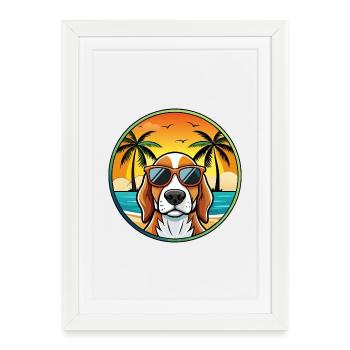 Bracco Italiano Chien Race Dessin Animé Lunettes De Soleil Plage - Affiche encadrée (27 × 37 cm) - blanc - Devant