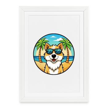 Cumberland Chien de berger Race Cartoon Lunettes de soleil Beach - Affiche encadrée (27 × 37 cm) - blanc - Devant