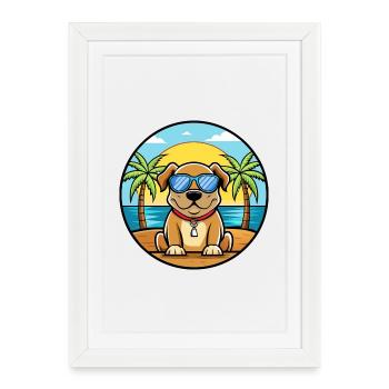 Broholmer Dog Breed Cartoon Sunglasses Beach - Framed poster (27 × 37 cm) - white - Front